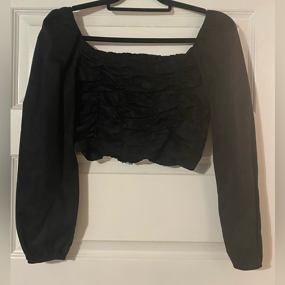 Boohoo Black Ruffled Blouse